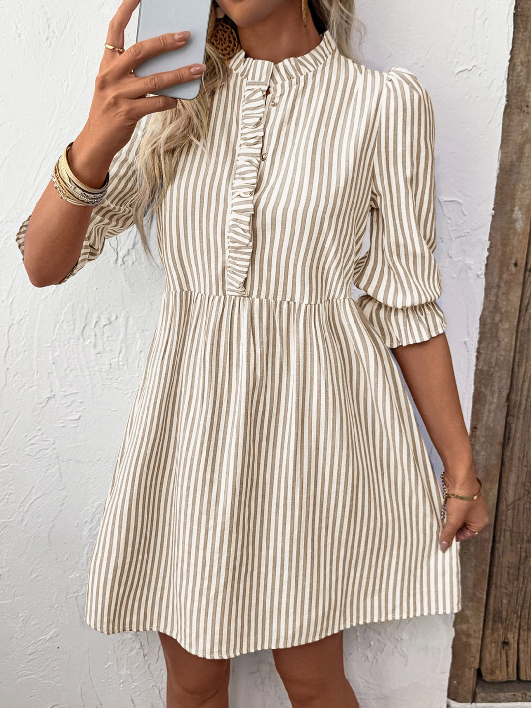 Striped Ruffle Front Mini Dress